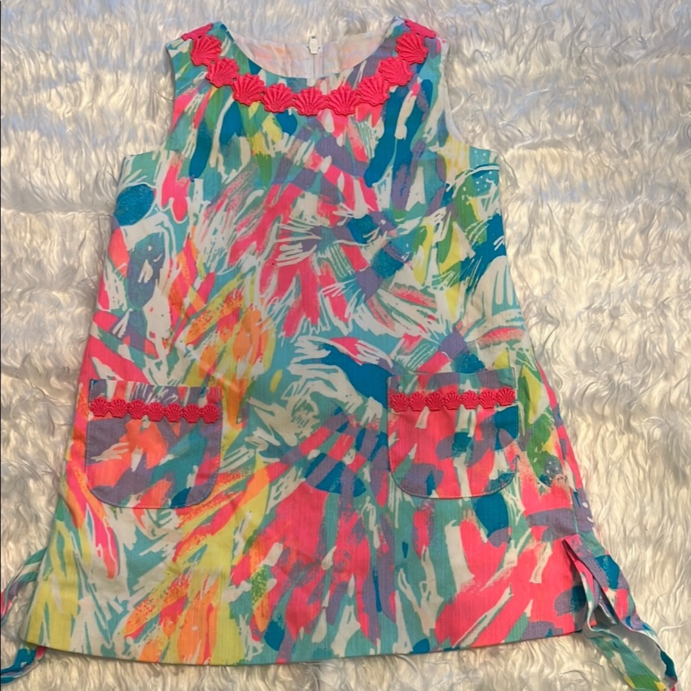 Vibrant Pink and Blue Abstract Sleeveless Top Lilly Pulitzer Shift Shell Dress